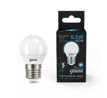 Лампа светодиодная Шар 6.5W 550lm 6500K E27 LED 1/10/100  105102307  Gauss
