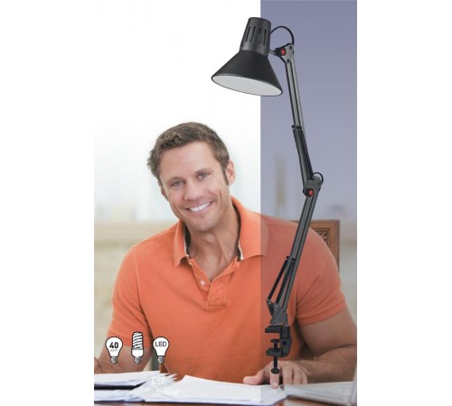 Светильник настольный струбцина  N-121 40Вт ЛН/КЛЛ Е27 черный  C0041454  ЭРА
