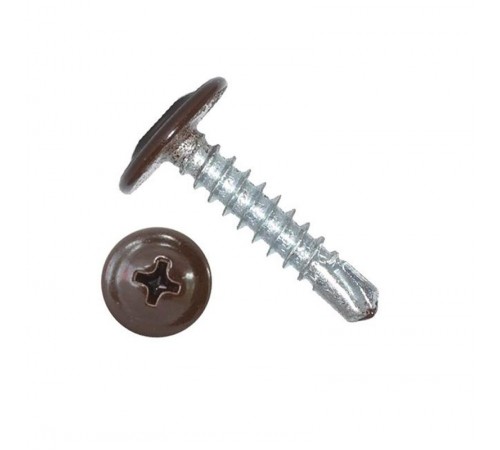 Саморез 4,2x19 с прессшайбой, сверло, цинк RAL 8017 Коричневый (100 шт/уп)  PR08.9191  Промрукав