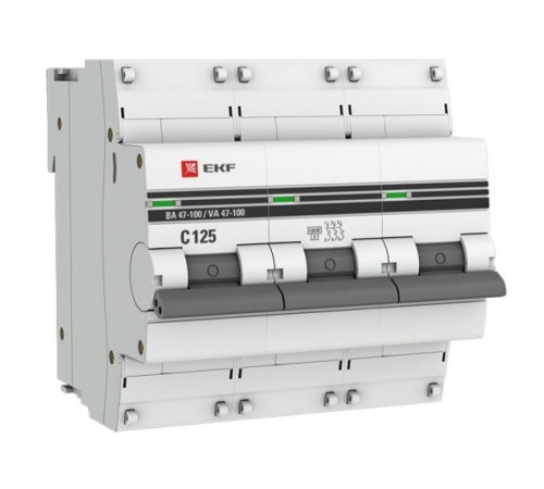 Выключатель автоматический трехполюсный ВА 47-100 125А C 10кА PROxima  mcb47100-3-125C-pro  EKF