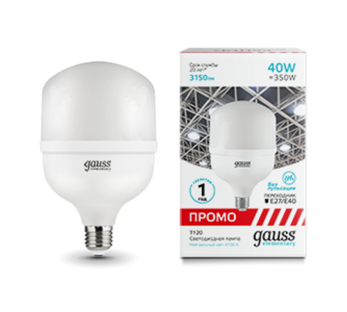 Лампа светодиодная промышленная Elementary T120 40W 3150lm 4100K E40 Promo LED 1/20  60424  Gauss