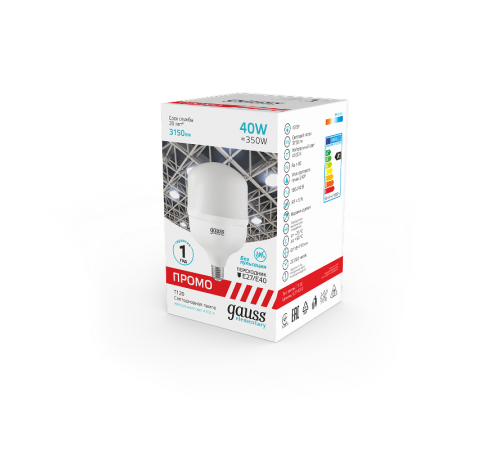 Лампа светодиодная промышленная Elementary T120 40W 3150lm 4100K E40 Promo LED 1/20  60424  Gauss