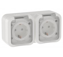 TORS Розетка 2-ая с з/к кр. гориз. 16А IP55 TS322 белый  TS-R26-16-55-G-K01  IEK