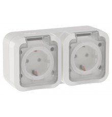 TORS Розетка 2-ая с з/к кр. гориз. 16А IP55 TS322 белый  TS-R26-16-55-G-K01  IEK