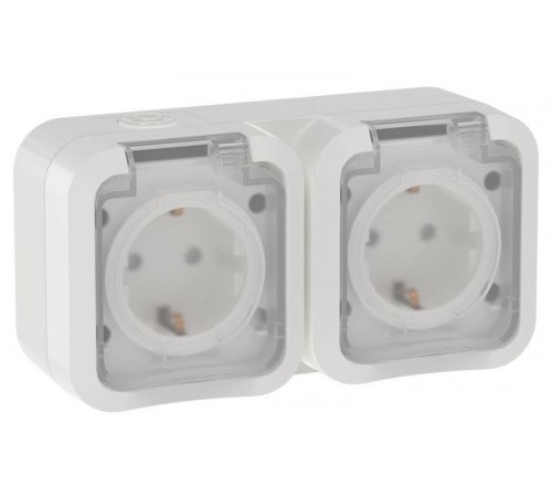 TORS Розетка 2-ая с з/к кр. гориз. 16А IP55 TS322 белый  TS-R26-16-55-G-K01  IEK