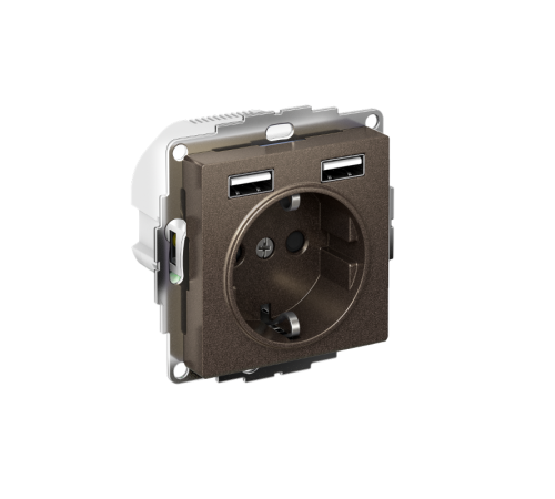 AtlasDesign Мокко Розетка 16А c 2 USB A+A, 5В/2,4А, 2х5В/1,2А, механизм  ATN000630  SE
