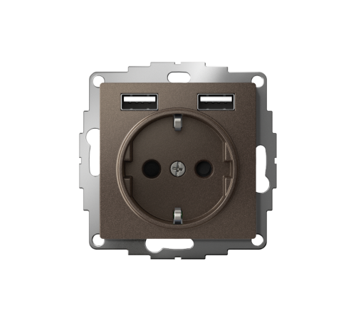 AtlasDesign Мокко Розетка 16А c 2 USB A+A, 5В/2,4А, 2х5В/1,2А, механизм  ATN000630  SE