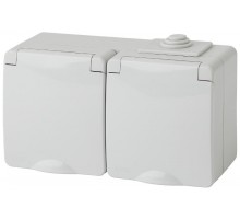 Розетка 2-ая с заземлением гориз. IP65, 16A-250В, 11-2603-03, ОУ, Серый  Б0035991  ЭРА