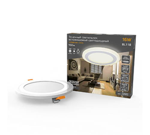 Светильник светодиодный встраиваемый Backlight BL118 Кругл. Акрил, 12+4W, LED 3000K, диам. 190,  BL118  Gauss