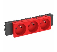 Розетка тройная 0° Modul45connect франц. стандарт, 250 В, 16A (красный) (STD-F0C SRO3)  6120578  OBO Bettermann