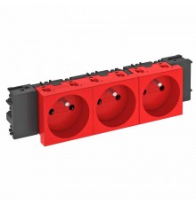 Розетка тройная 0° Modul45connect франц. стандарт, 250 В, 16A (красный) (STD-F0C SRO3)  6120578  OBO Bettermann