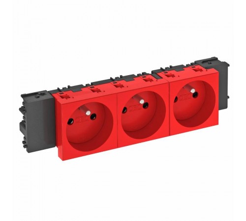 Розетка тройная 0° Modul45connect франц. стандарт, 250 В, 16A (красный) (STD-F0C SRO3)  6120578  OBO Bettermann
