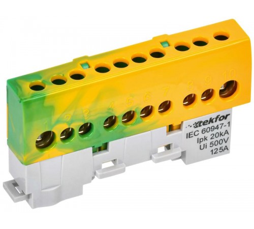 TEKFOR Шина PE "земля" изолированная на универсальном держателе 8х12-10-ЖЗ  TF-NN20-10-KL-K52  IEK