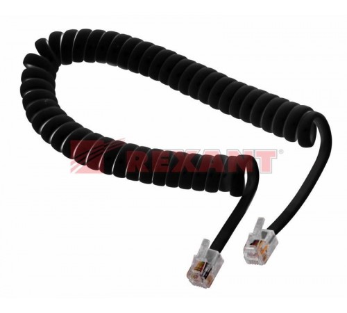 Телефонный шнур, витой трубочный RJ-10(4P-4C), длина 4 метра, черный  18-2043  REXANT