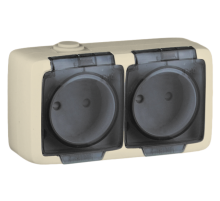 Розетка открытой установки, двухместная, со шторками, брызгозащищенная, цвет слоновая кость  РА16-242-01  HEGEL