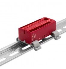 Блок распределительный с гориз. адапт. на рейку шириной 35мм, зажим push-in, 1 ввод 6 кв.мм, 18 точки подкл. 2,5 кв.мм, красный  DTP1-118-104SPUR-H 