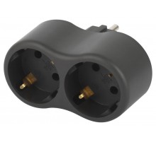 Разветвитель электрический ЭРА SPx-2e-B на 2 розетки с заземлением 16А черный   Б0059722  ЭРА