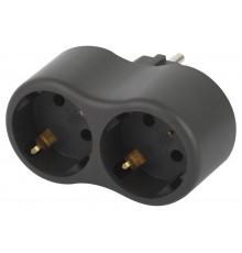 Разветвитель электрический ЭРА SPx-2e-B на 2 розетки с заземлением 16А черный   Б0059722  ЭРА