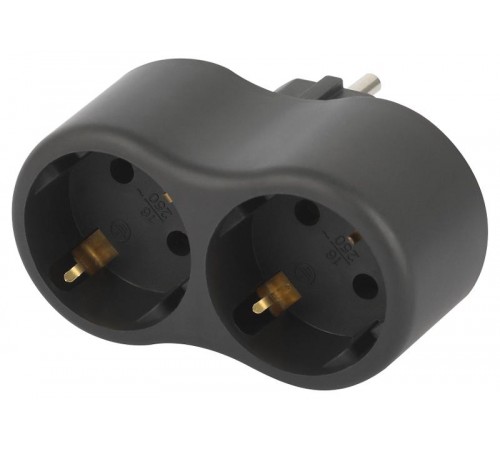 Разветвитель электрический ЭРА SPx-2e-B на 2 розетки с заземлением 16А черный   Б0059722  ЭРА