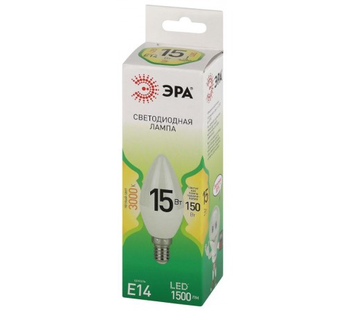 Лампа светодиодная  GREEN LINE LED B35-15W-830-E14 GL E14 15 Вт свеча теплый свет  Б0067130  ЭРА