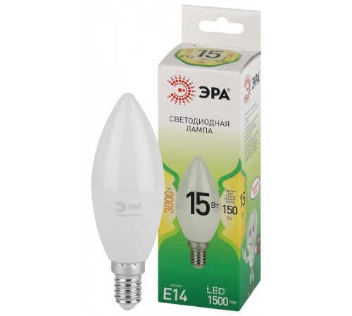 Лампа светодиодная  GREEN LINE LED B35-15W-830-E14 GL E14 15 Вт свеча теплый свет  Б0067130  ЭРА