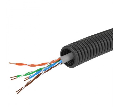 Электротруба ПНД гибкая гофрированная д. 16 мм, цвет черный, с кабелем витая пара 5EU/UTP нг(А)-HF, 25 м  7EU71625B  DKC