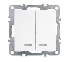 PSW10-9102-01 Выключатель 2-клавишный с индикатором (механизм), 250В, 10А, серия Эрна, белый  39310  STEKKER