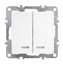 PSW10-9102-01 Выключатель 2-клавишный с индикатором (механизм), 250В, 10А, серия Эрна, белый  39310  STEKKER