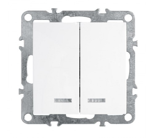 PSW10-9102-01 Выключатель 2-клавишный с индикатором (механизм), 250В, 10А, серия Эрна, белый  39310  STEKKER