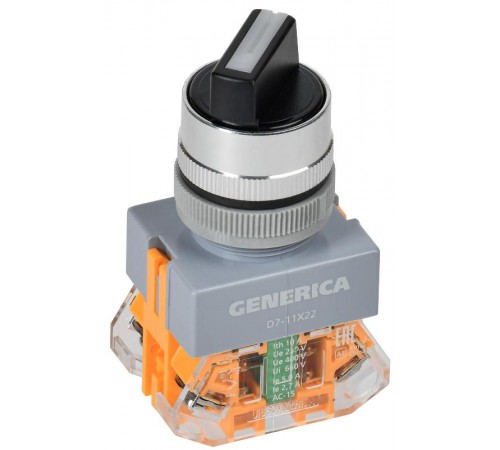 Переключатель D7-11X22 2 положения 1з+1р с самовозвратом черный  BSW50-11X22-3-22-2-K02-G  GENERICA