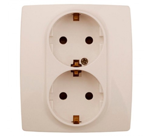 Розетка 12-2104-02 2-ая с заземлением со шторками, 16АХ-250В,  слоновая кость  Б0014700  ЭРА
