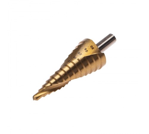 Сверло ступенчатое, 6-8-10-12-14-16-18-20-22-24-26-28-30мм, Р6М5, ТИТАН, трехгр.хвостовик  KR-12-6616  Kranz