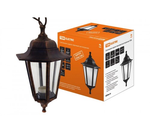 Светильник садово-парковый НСУ 06-60-001 60Вт ЛН/КЛЛ/LED Е27 IP44 шестигранник, подвес, пластик, медь  SQ0330-0723  TDM