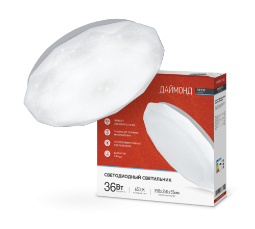 Светильник светодиодный серии DECO 36Вт 230В 6500К 2340лм 350х55мм ДАЙМОНД  4690612033730  IN HOME
