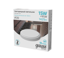 Светильник светодиодный ЖКХ  BASIC круг 15W 1425lm 4000K 220-240V IP20 D155*33мм белый LED 1/40  193411215B  Gauss