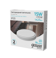 Светильник светодиодный ЖКХ  BASIC круг 15W 1425lm 4000K 220-240V IP20 D155*33мм белый LED 1/40  193411215B  Gauss