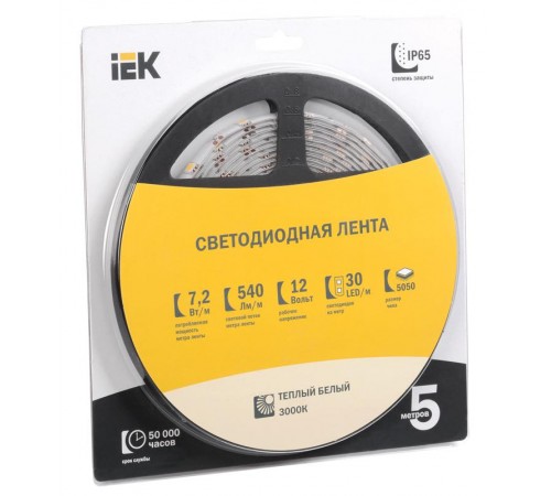 Лента светодиодная LSR-5050WW30 7,2Вт 12В 3000К IP65 5м  LSR2-1-030-65-1-05  IEK