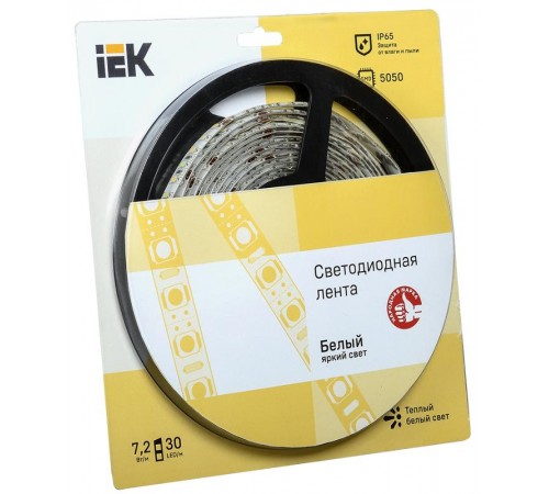 Лента светодиодная LSR-5050WW30 7,2Вт 12В 3000К IP65 5м  LSR2-1-030-65-1-05  IEK