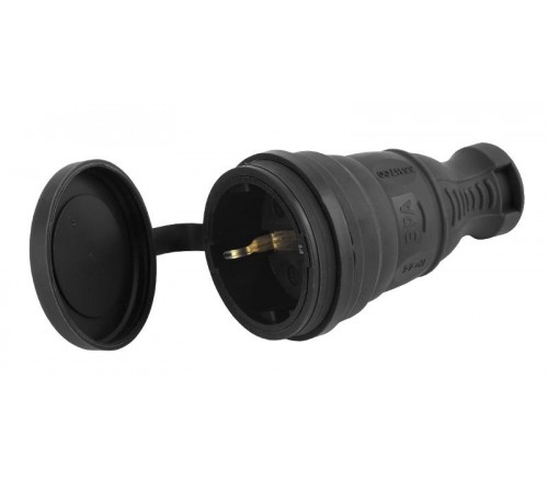 R8-B-IP44 ЭРА Разъём каучуковый c/з прямой 16A IP44 черный  Б0044541  ЭРА