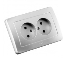 Розетка скрытой установки, двухместная, со шторками, цвет серебро  РС16-342-06  HEGEL