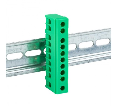 Шина "0" PE (6х9мм) 10 отверстий латунь зеленый изолированный корпус на DIN-рейку EKF PROxima  sn0-63-10-ig  EKF