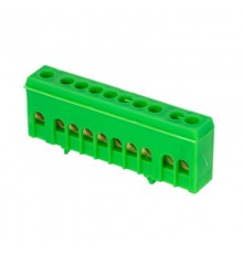 Шина "0" PE (6х9мм) 10 отверстий латунь зеленый изолированный корпус на DIN-рейку EKF PROxima  sn0-63-10-ig  EKF