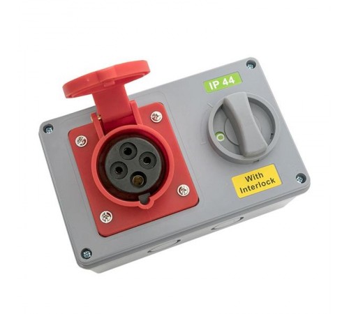 Розетка с блокировкой и выключателем 1414 3Р+РЕ 16А 380В IP44 EKF  ps-1414-16-380  EKF