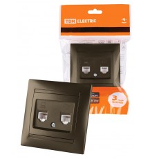 Розетка телефонная RJ11 + компьютерная RJ45 бронза "Лама"  SQ1815-0719  TDM