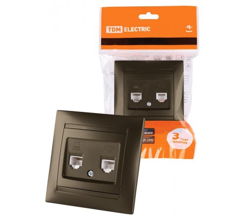 Розетка телефонная RJ11 + компьютерная RJ45 бронза "Лама"  SQ1815-0719  TDM