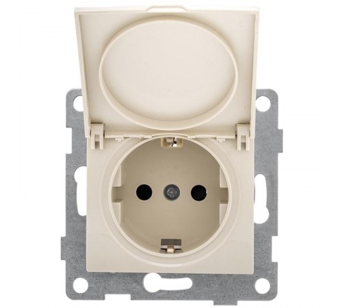 Bravo Розетка 1-ой с/з с з/ш и крышкой, СУ , 16А, 250В, беж  С10Р91-003  GUSI Electric