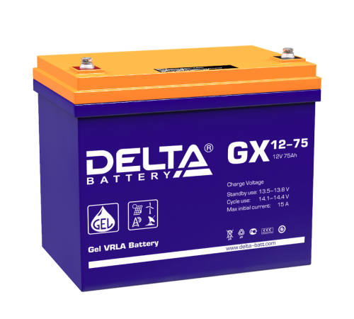 Аккумуляторная батарея Solar серии GX 12-75  12В/75Ач  GX 12-75   DELTA
