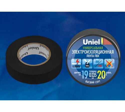 Лента изоляционная 0.135х19мм 20м UIT-135P 20/19/01 BLK черн. Uniel  04478  Uniel