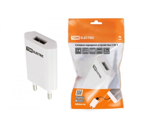 Сетевое зарядное устройство, СЗУ 1, 1 А, 1 USB, белый,  SQ1810-0001  TDM