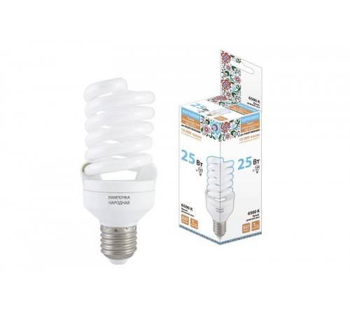 Лампа энергосберегающая КЛЛ  25Вт Е27 865 cпираль НЛ-FSТ2 54х126мм Народная  SQ0347-0064  TDM